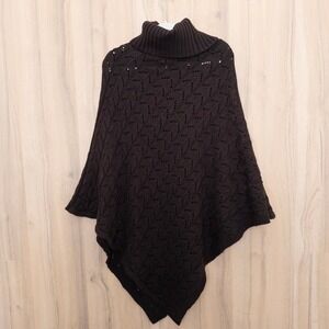 Vertigo Paris Womens Shawl One Size Brown Knit Boho Cozy Layering Poncho Earthy